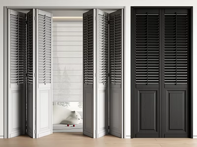 White and Black Louvered Folding Doors in Modern Interior Room with Wooden Floor 3d model