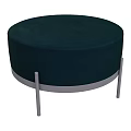 Modern Round Navy Blue Velvet Upholstered Ottoman With Metal Legs