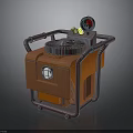 Orange Industrial Machine With Wheels Handles Circular Grille Top And Dashboard