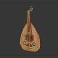 Handcrafted Wooden String Instrument Featuring Decorative Pattern And Pear Shaped Body 3d model