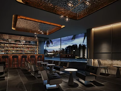 Modern Bar Interior Design With Stylish Counter Wine Racks And Ambient Lighting 3d model