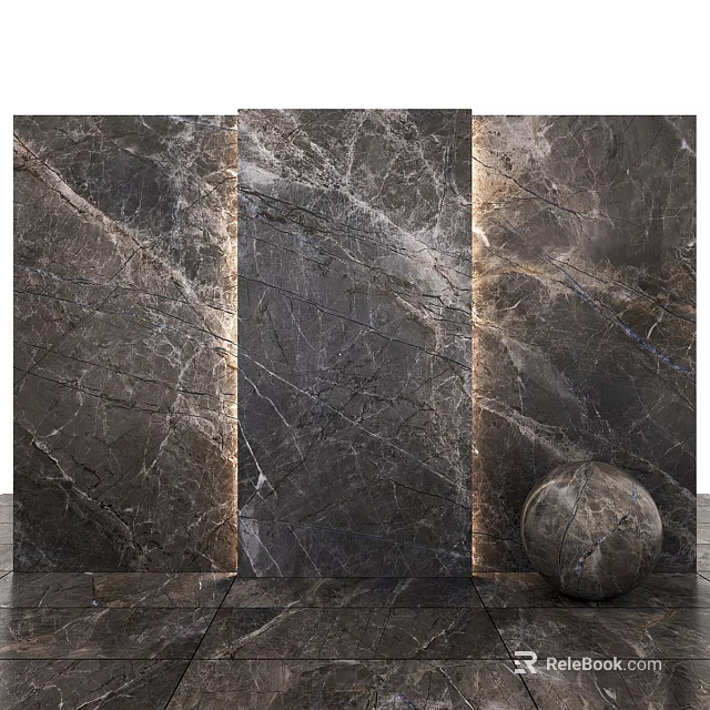 Dark Textured Marble Wall Components With Sphere Accent And Modern Design 3d model