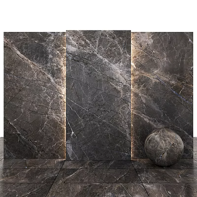 Dark Textured Marble Wall Components With Sphere Accent And Modern Design 3d model