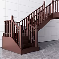 Brown Wooden Staircase with Railings and White Tile Wall Interior Design