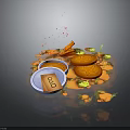 Earthy Yellow Setting With Bowls Liquid Circular Items Bio Label Plants And Crumbs