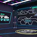Metaverse Experience Space With VR Headset User And Neon Digital Lights