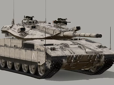 Modern Main Battle Tank With Desert Camouflage Turret Cannon Armor Plates And Track System 3d model