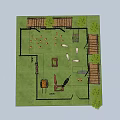 Garden Landscape With Wooden Fence Sheep Chickens Horse Trees and Vegetable Plots