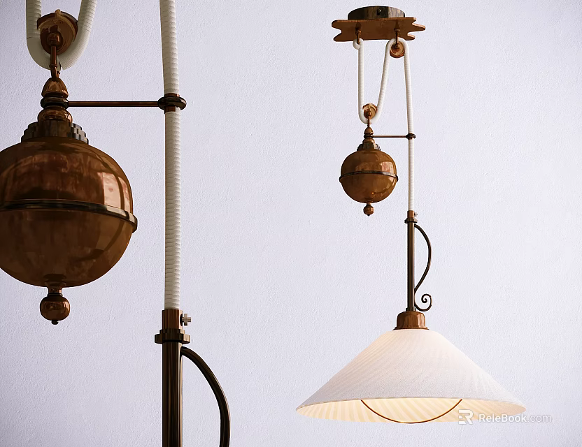 Vintage Copper Spherical Pendant Lights With White Shade For Interior Decor 3d model 