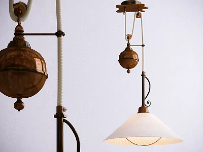 Vintage Copper Spherical Pendant Lights With White Shade For Interior Decor 3d model