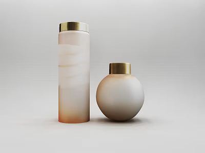 Decorative Ornament Set Cylindrical Spherical With Golden Lids Beige Orange Gradient Light Brown Home Decor 3d model