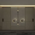 Modern Elevator Lobby Design With Wooden Panel Walls And Recessed Lighting 3d model