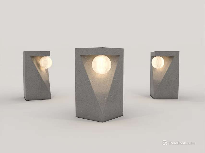Modern Gray Geometric Concrete Floor Lamps With Illuminated Round Bulbs Design 3d model 
