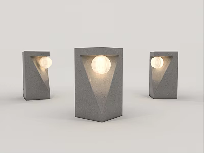 Modern Gray Geometric Concrete Floor Lamps With Illuminated Round Bulbs Design 3d model