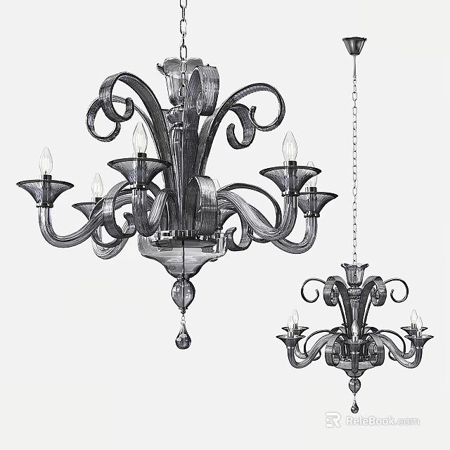 Elegant Classic Crystal Chandeliers With Curved Decorative Arms And Candle Style Lights 3d model 
