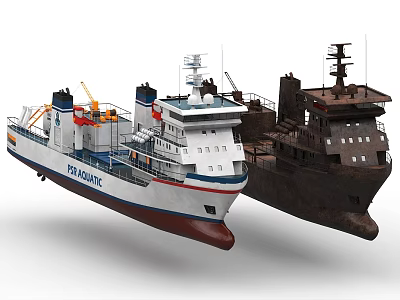 Two Ships New White SEA PIONEER And Rusty Old Vessel View 3d model