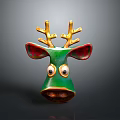 Green Deer Head Decorative Ornament With Gold Antlers Red Ears And Big Eyes