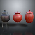 Three Decorative Ceramic Storage Jars With Colored Lids For Home Living Supplies