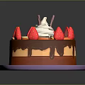 Chocolate Cake Topped With Strawberries Kiwi Orange Slices Whipped Cream Chocolate Drizzle On Purple Plate