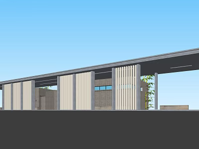 Modern Architectural Exterior Design Featuring Horizontal Lines Vertical Louvers Glass Windows And Green Plants 3d model