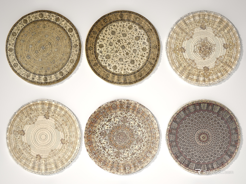 Round Rugs With Various Decorative Patterns And Color Variations For Home Decor 3d model 
