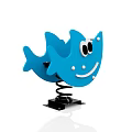 Blue Fish Shaped Building Blocks Toy With Smiling Face And Spring Base 3d model