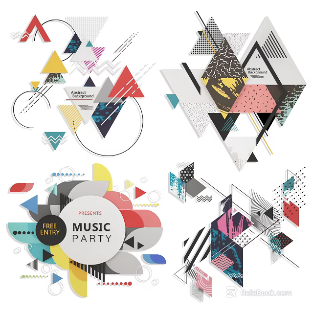 Colorful Geometric Pattern Wall Decor With Triangles Circles And Modern Artistic Elements 3d model 