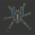 Blue Mechanical Spider Creature With Yellow Details And Sci Fi Design Structure