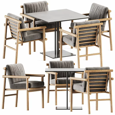 Modern Wooden Dining Table and Chair Set with Comfortable Gray Cushions 3d model