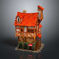 Traditional Wooden House With Red Roof Multi Story Design Decorative Windows And Balcony Steps