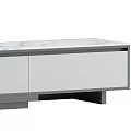 Modern TV Stand Design With Sleek White And Gray Storage Drawers