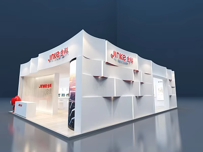 Jinke Modern White Exhibition Booth Featuring Stylish Structure And Display Areas 3d model