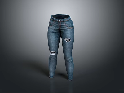 Blue Denim Jeans With Distressed Ripped Details And Slim Fit Design 3d model