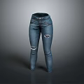 Blue Denim Jeans With Distressed Ripped Details And Slim Fit Design