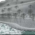 Winter Mountain Landscape With Snow Covered Trees And Frozen Ice Surface