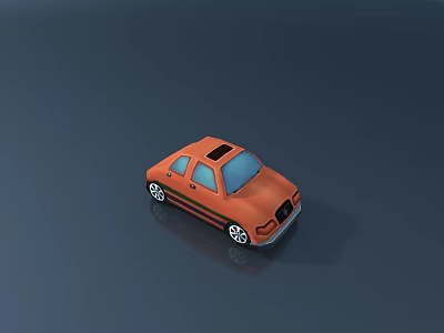 Orange Cartoon Style Mini Car With Black Stripes And Sunroof Design 3d model