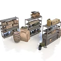 Military Storage Shelves With Wooden Crates Ammo Boxes And Barrels