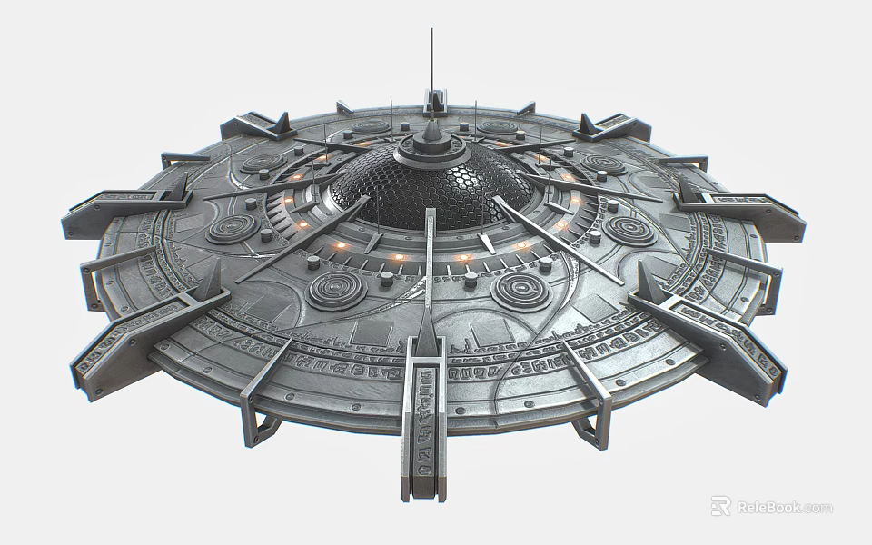 Futuristic Metallic Disc Shaped Vehicle With Detailed Panels And Illuminated Elements 3d model 