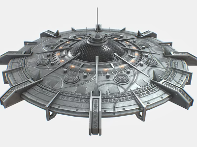 Futuristic Metallic Disc Shaped Vehicle With Detailed Panels And Illuminated Elements 3d model