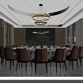 Elegant Private Dining Room Interior With Round Table Chandelier And Large Windows 3d model