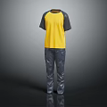 Trendy Yellow Black Short Sleeve T Shirt With Dark Gray Cargo Pants Outfit