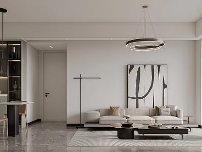 Modern Living And Dining Room Interior Design With Sofa Coffee Table Chandelier And Decorative Painting 3d model