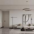 Modern Living And Dining Room Interior Design With Sofa Coffee Table Chandelier And Decorative Painting