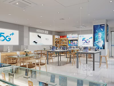 Bright Modern Digital Store Interior With HONOR Displays Electronic Gadgets And Display Counters 3d model