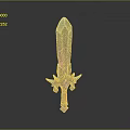 Blue Purple Glowing Crystal Sword With Golden Decorations And Red Hilt