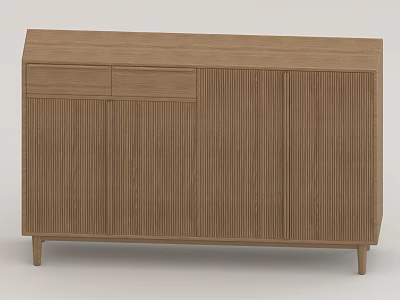 Modern Minimalist Wooden Shoe Cabinet With Vertical Slats Drawers And Slim Legs 3d model