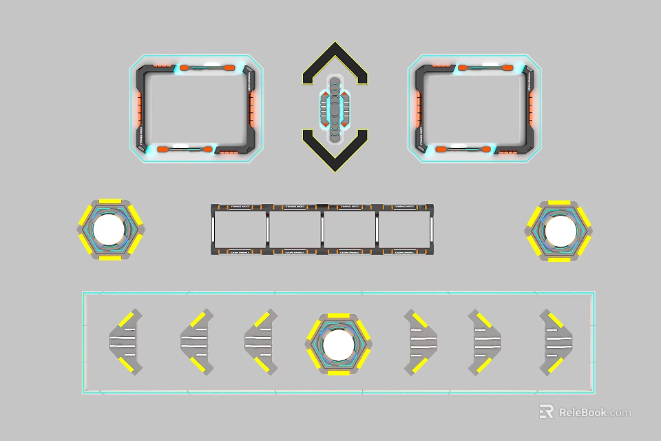 Technical Design Layout With Geometric Frames And Symmetric Hexagonal Elements 3d model