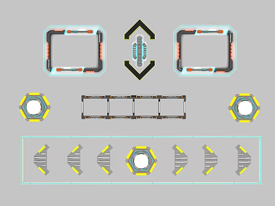 Technical Design Layout With Geometric Frames And Symmetric Hexagonal Elements 3d model