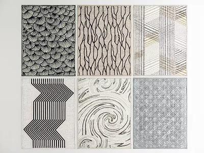 Modern Square Rugs With Various Geometric Patterns In Black White Gray Tones 3d model