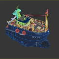 Blue BCK 33 Boat With Deck Railing And Upper Structure